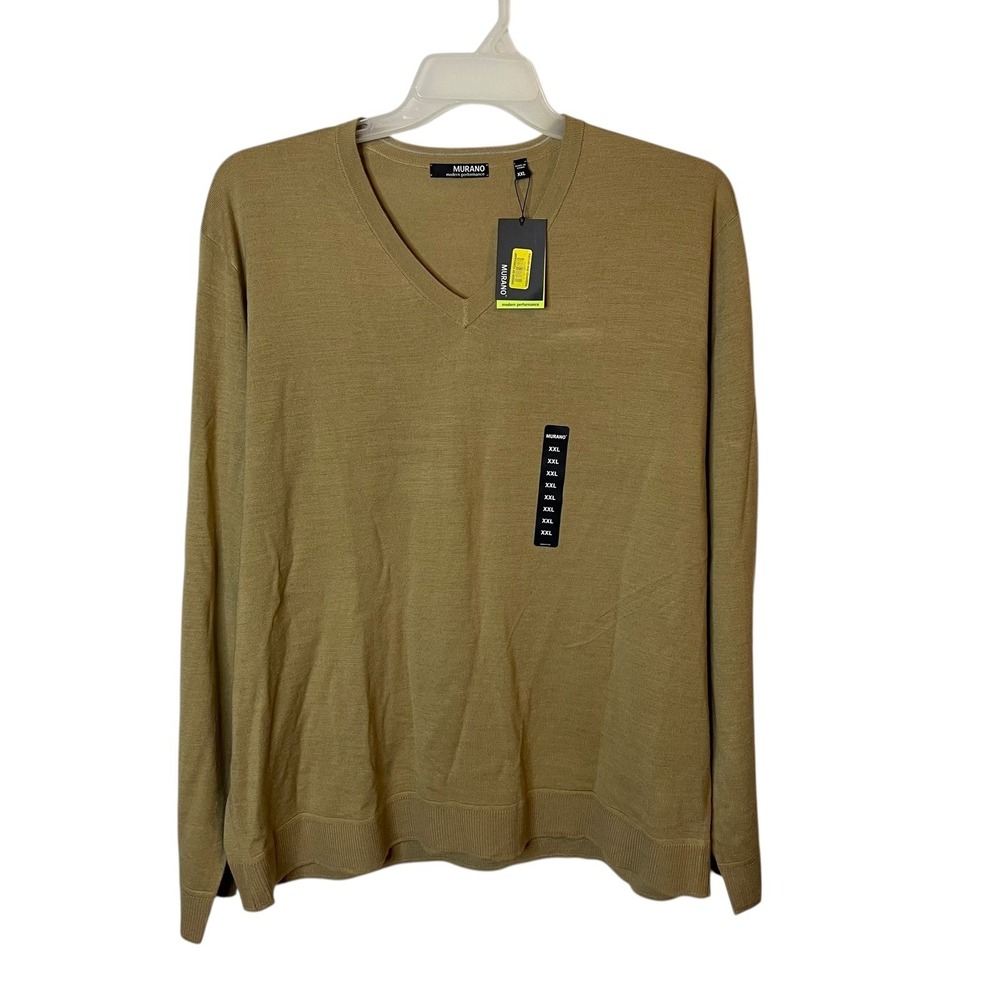Murano Modern Performance V Neck Sweater Mens XXL Tan Brown Breathable NWT New